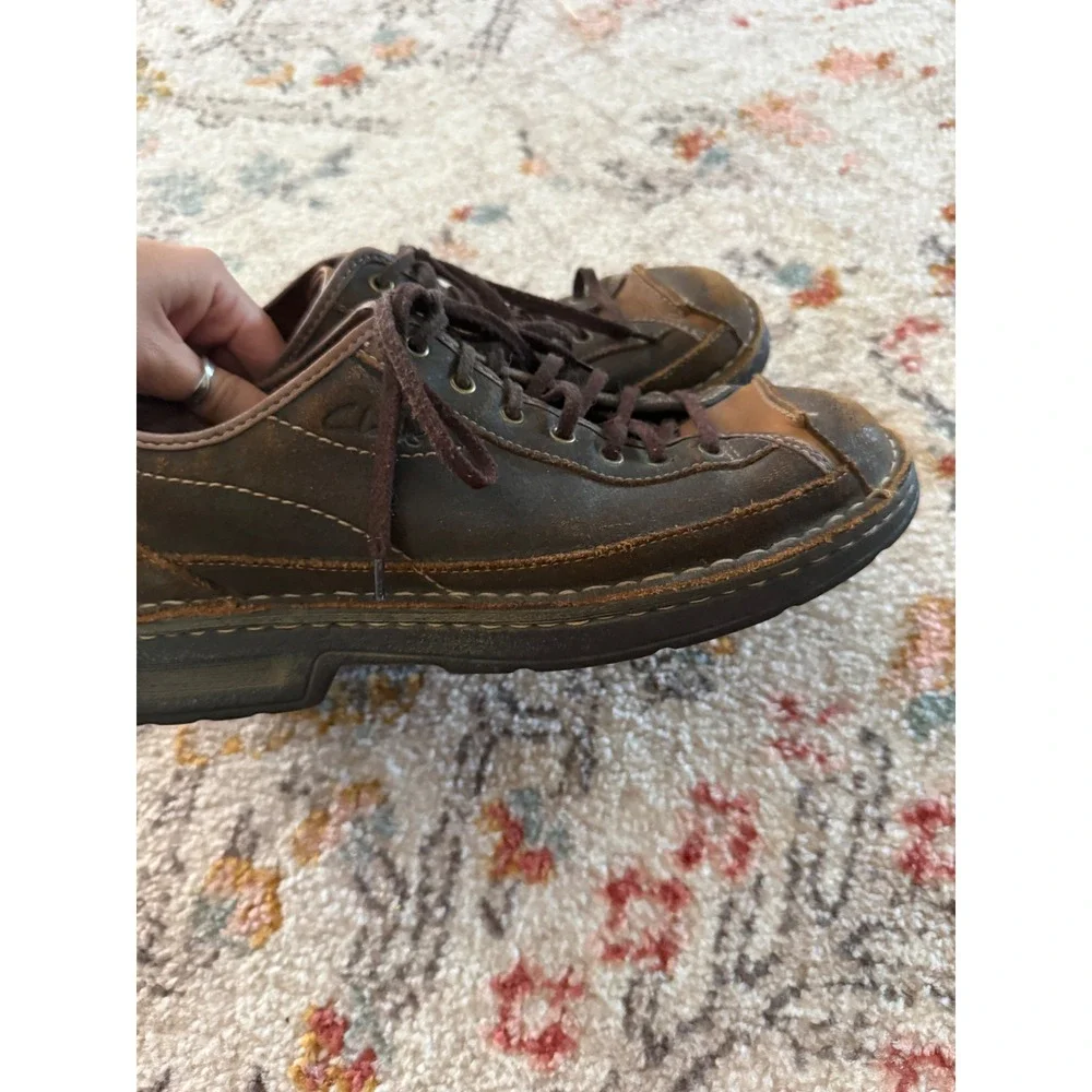 Clarks Active Air Mens‎ Brown Leather Lace Up Oxford Shoes Distressed Stitched